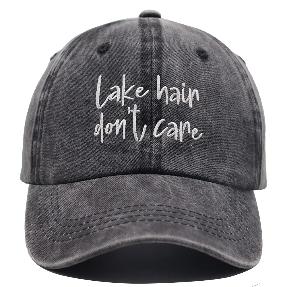 OASCUVERLake Hair Don't Care Hat, Distressed Cotton Adjustable Lake Life  Baseball Cap for Men Women