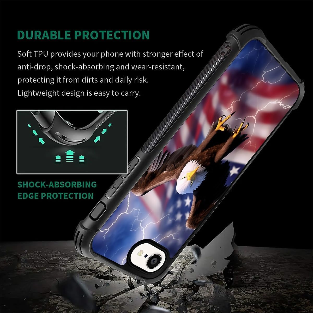 Compatible with iPhone 16e Case,Amazing Pattern Design Shockproof Anti-Scratch Hard PC Back Case for iPhone 16e Flying Eagle American Flag Lightning - Image 6