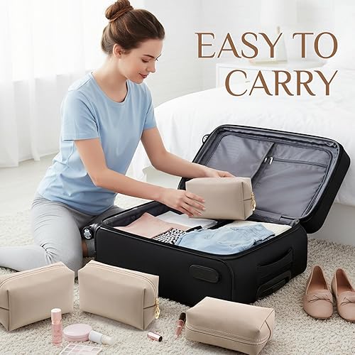 Miniatura 5 de Sanwuta 9 bolsas de maquillaje a granel de poliuretano con doble cremallera, bolsa de cosméticos, bolsa de maquillaje y artículos de tocador,