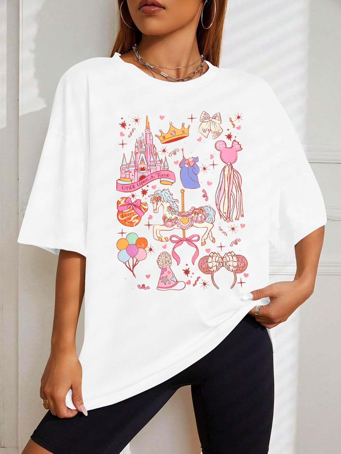 magical shirt women magic kingdom princess shirts oversized cute ribbons and bows shirt family holiday vacation tee tops white4 medium