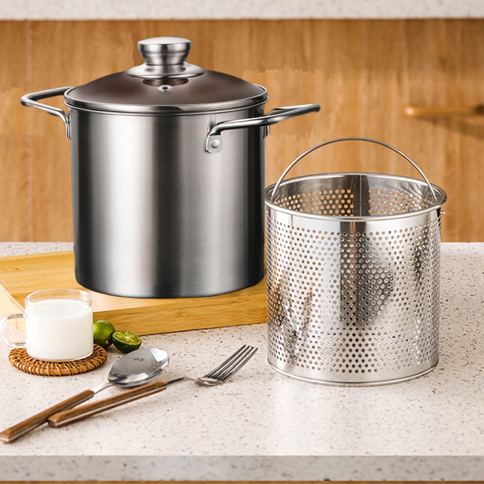 BEIYUANYA 3L Stainless Steel Oil Filter Pot with Strainer - Double Ear Fried Soup Pot With Clip Versatile Deep Fryer for French Fries, Chicken, and More | Multi-Use Kitchen Essential