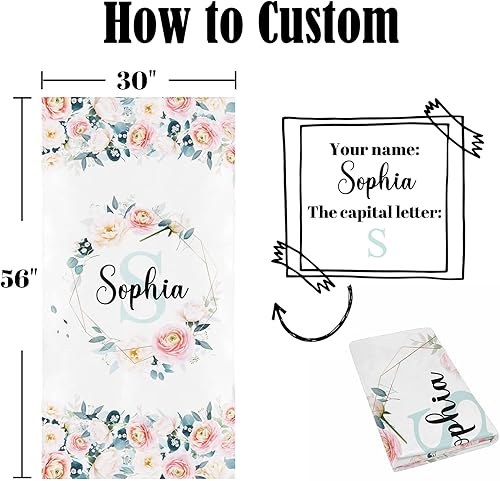 Miniatura 2 de Artsadd Toallas de playa personalizadas para niños pequeños, toallas de baño personalizadas de algodón con nombre de flor para bebés y niñas, toalla