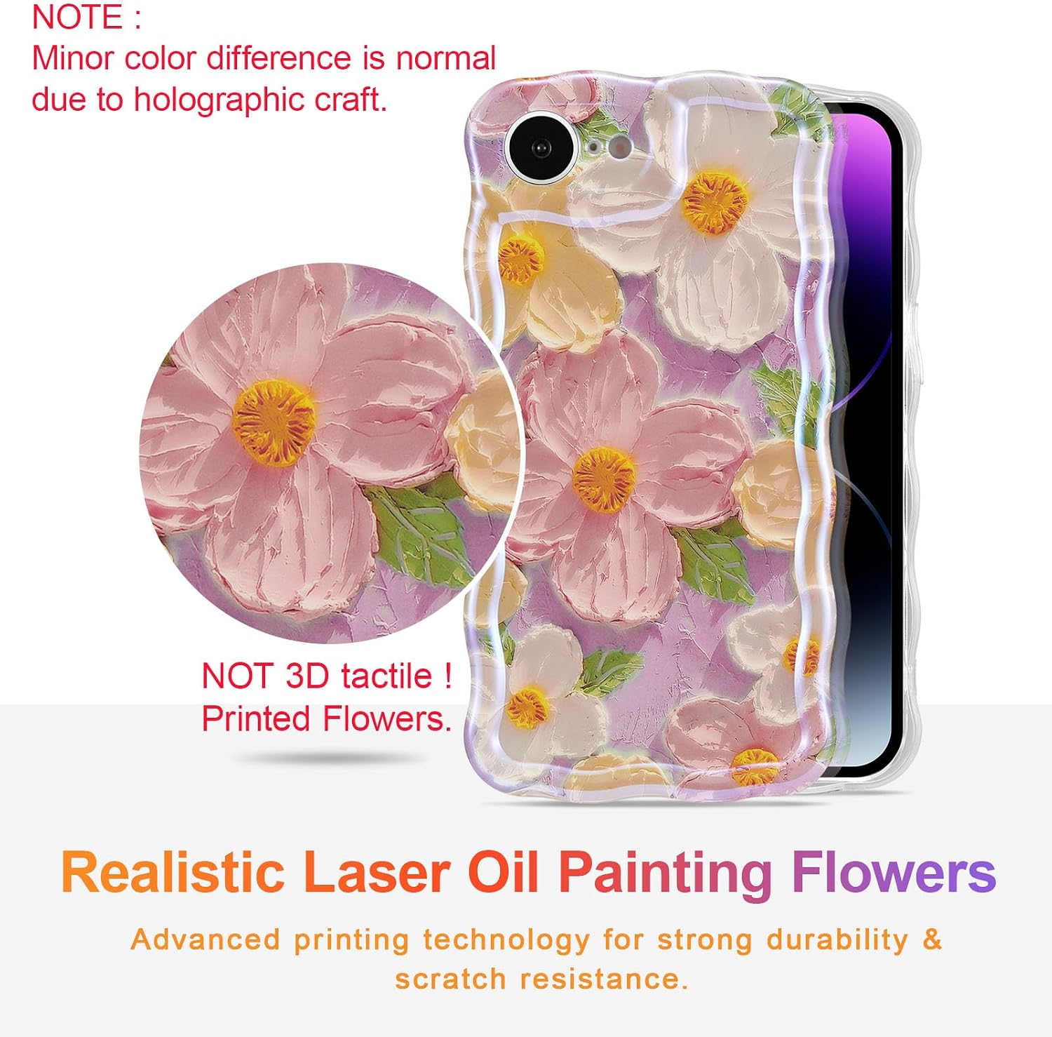 EYZUTAK Case for iPhone 17e/iPhone 16e, Colorful Oil Painting Flower, Pink image 2
