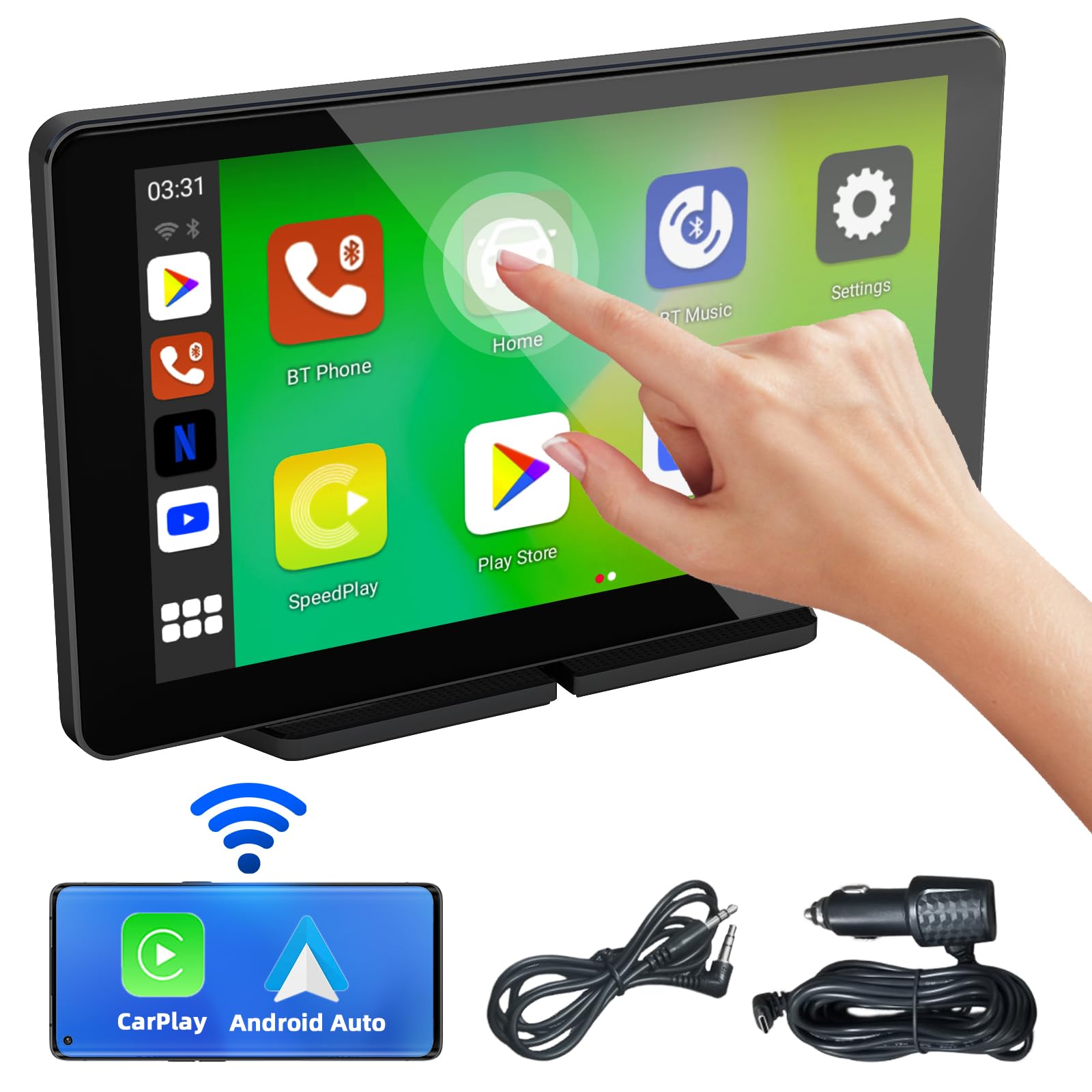 Schermo Portatile 7'' CarPlay E Android Auto Wireless - Touch HD, Bluetooth, Retrocamera E Mirror Link - 3