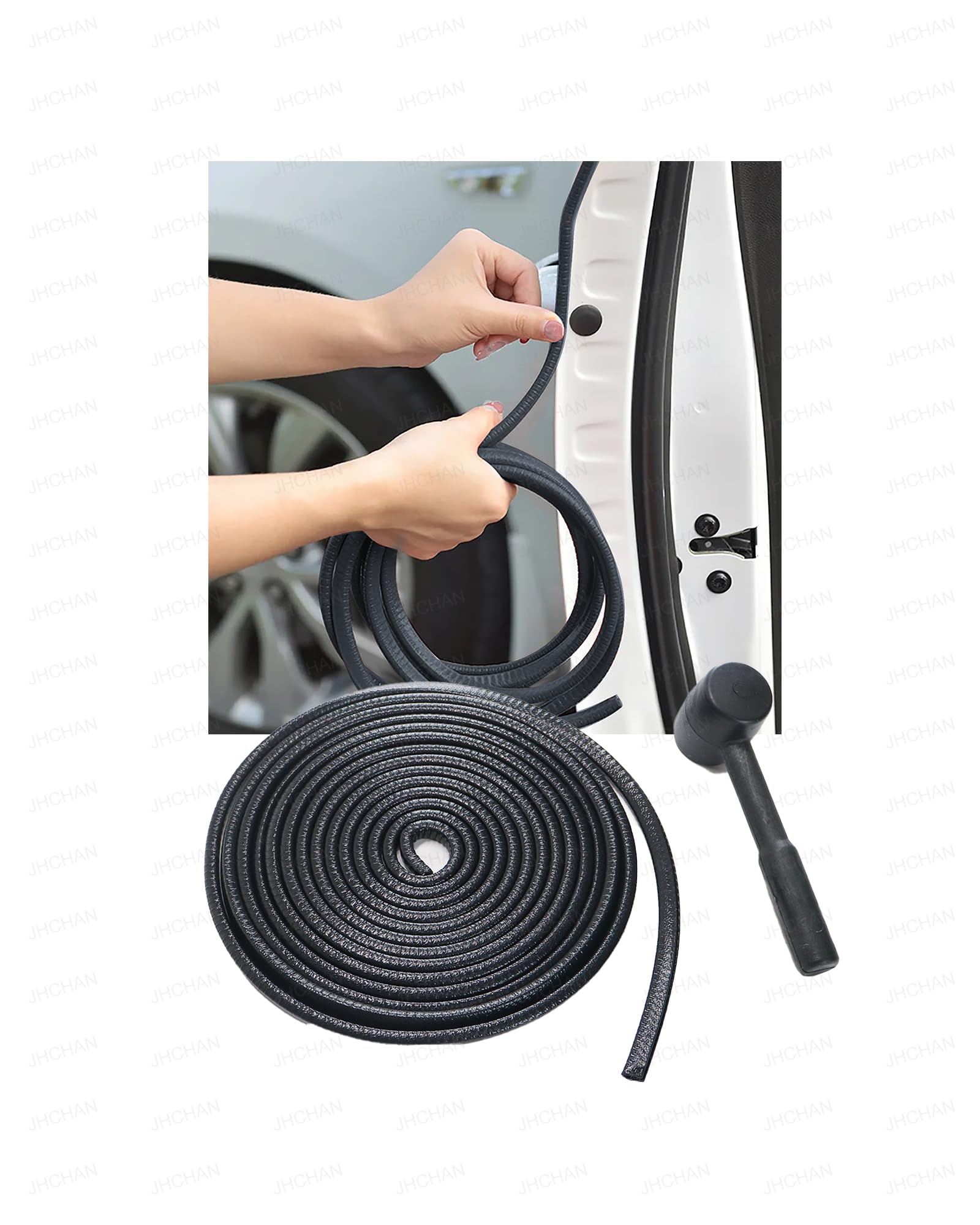 Protezione universale per bordi delle portiere dell'auto con martello, protezione antigraffio in gomma, resistente alle intemperie e auto-installante (nero, 10 m)