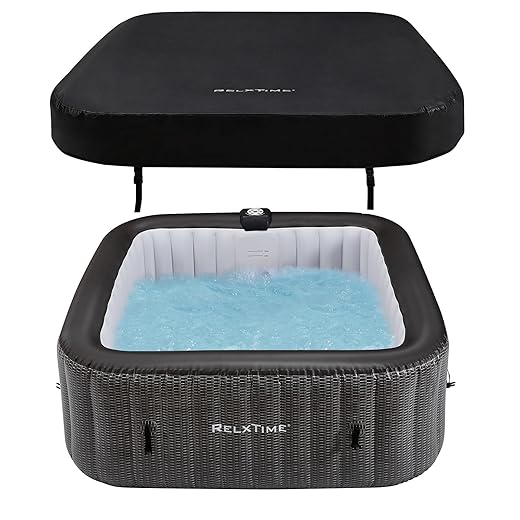 Inflatable Hot Tub 4-6 Person Black, Portable Outdoor Hottub Spa with 130 Air Jets, Built in Heater Pump, Blow Up Tub for Relaxation, 2 Filters, Square