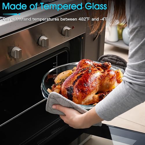 Miniatura 3 de NUTRIUPS Cacerola de vidrio redonda de 4L con tapa de vidrio, vidrio templado, cuencos grandes de vidrio para microondas con tapa de vidrio