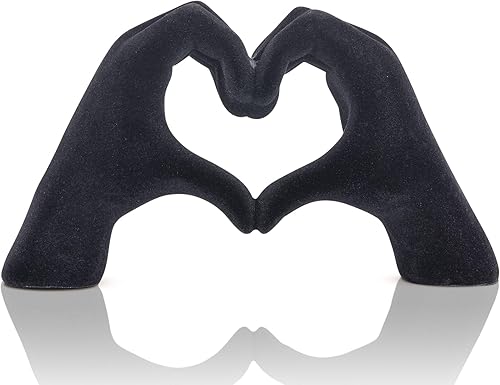 DOVDOV Escultura de mano de corazón negro, estatua de mano de corazón para decoración del hogar estética, adecuada para estantería, consola, mesa,