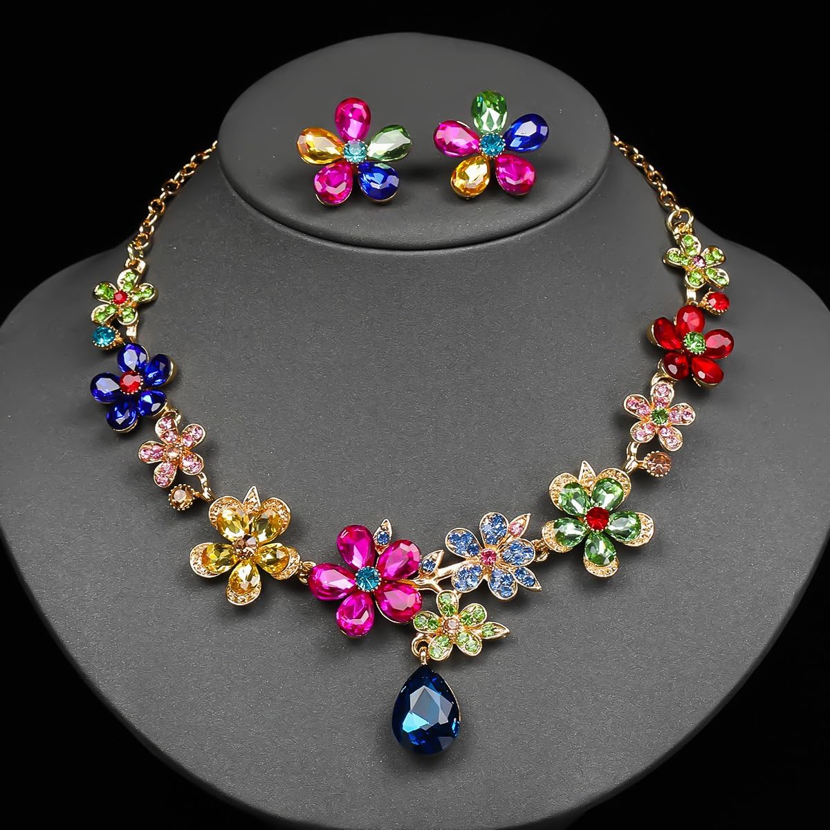 Yuhuan Women Costume jewelry Crystal Statement Necklace and Earrings Sets Chunky Jewelry Set