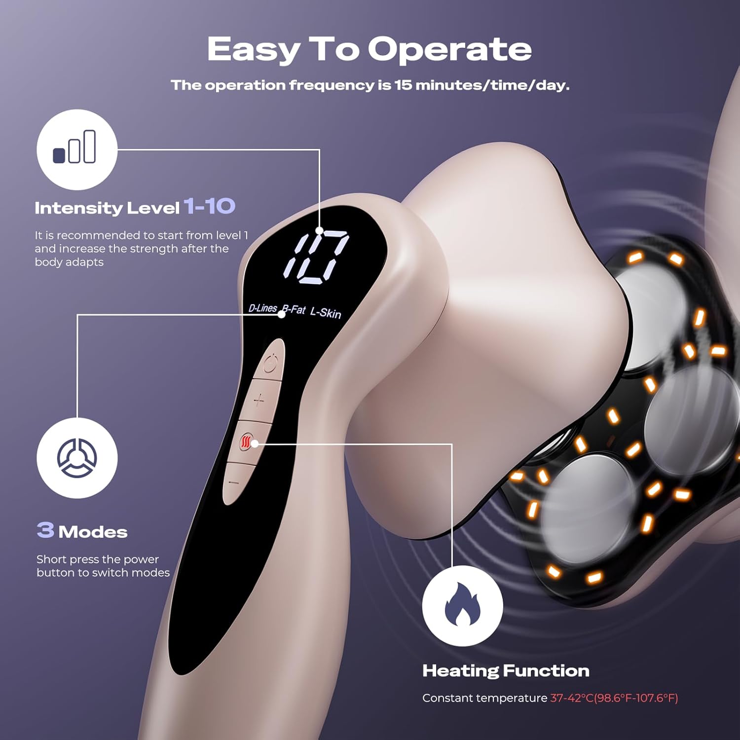 Professional Electric Body Massager - 4 in 1 Upgraded Portable Skin Tightening with Heating for Belly, Waist, Arms, Buttocks, Legs, Gift for Man & Women (Pink) - Image 2