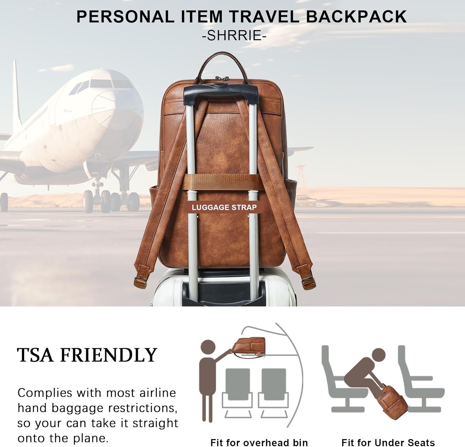 Shrrie 17 inch Leather Laptop Backpack for Women, Large Travel Backpack with 6 Compartments, Vegan Leather Computer backpack purse for WORK Casual Daypack College - Image 5