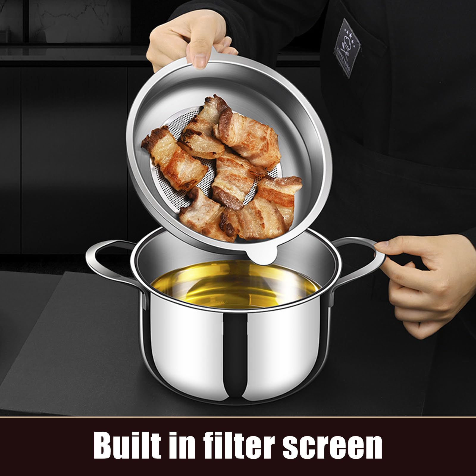 Tarro de almacenamiento de manteca de cerdo de acero inoxidable con colador, recipiente seguro para cocinar aceite y salsas, tarro de almacenamiento de manteca de cerdo