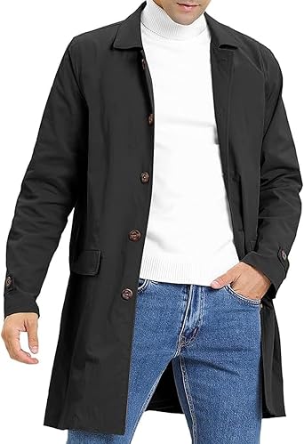 SOMTHRON Mens Trench Coat Slim fit Single Breasted Windbreaker Lapel Long Jacket Casual Business Windproof Overcoat