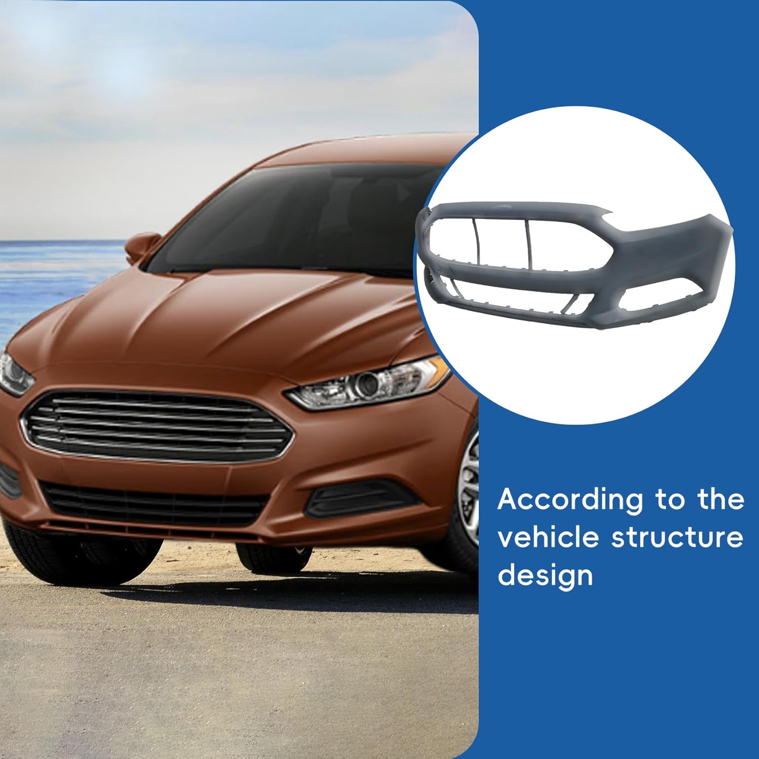 Silscvtt Primed Front Bumper Cover without Parking Sensor Holes Replacement for Fusion 2013-2016 FO1000680 DS7Z17D957AAPTM