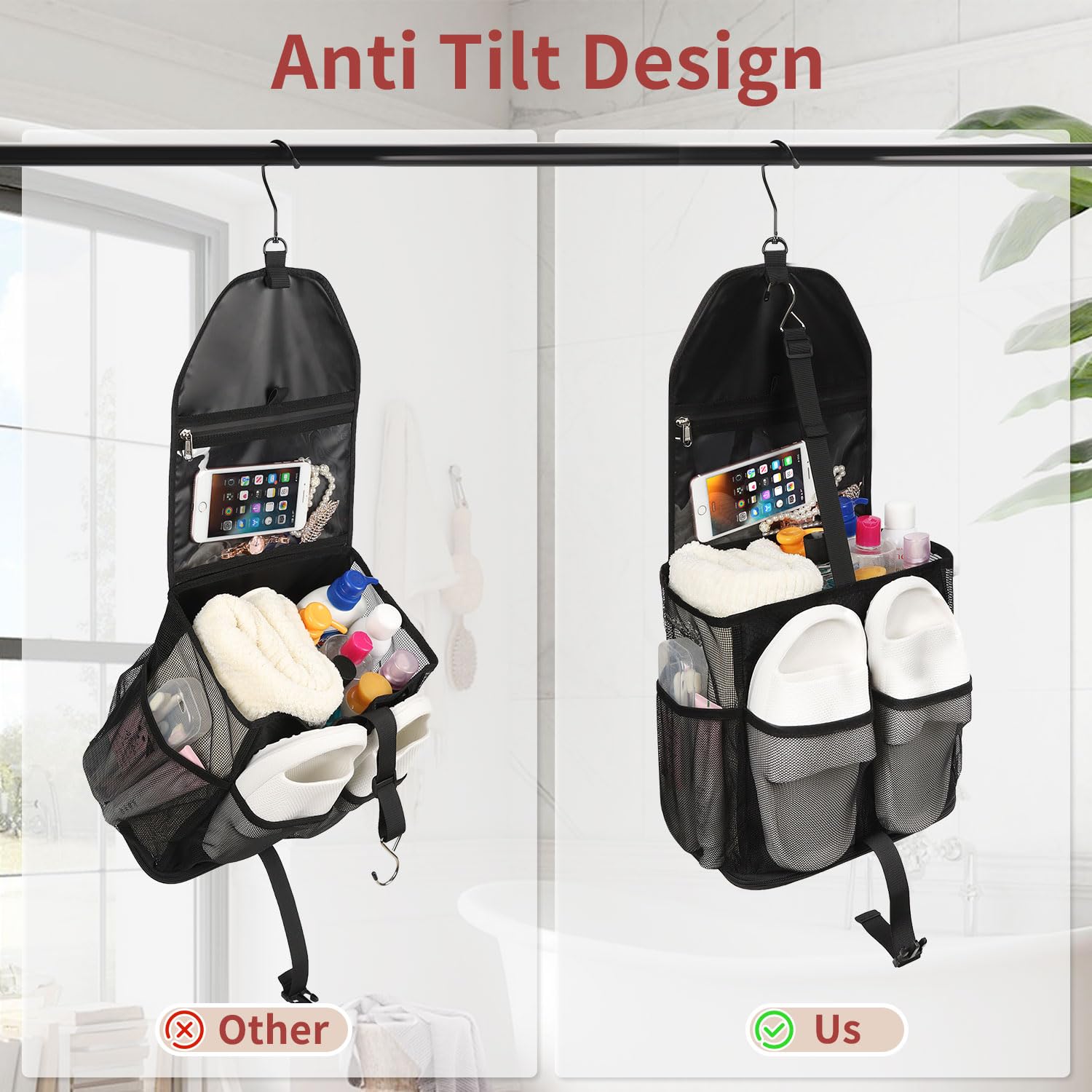 Organizador de ducha de malla colgante portátil para dormitorio universitario, bolsa de ducha de gran capacidad para chicos y niñas, para playa, natación, gimnasio 2