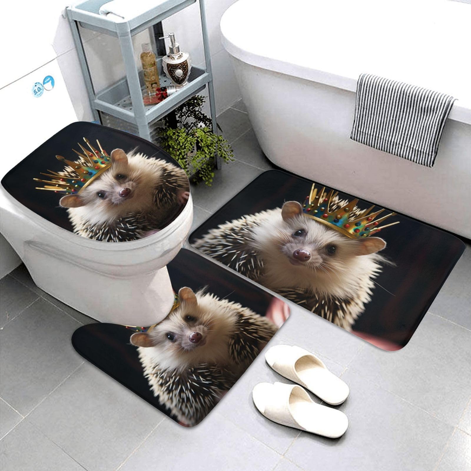 Tapis de salle de bain lavables lot 3 pièces absorbant contour et housse WC