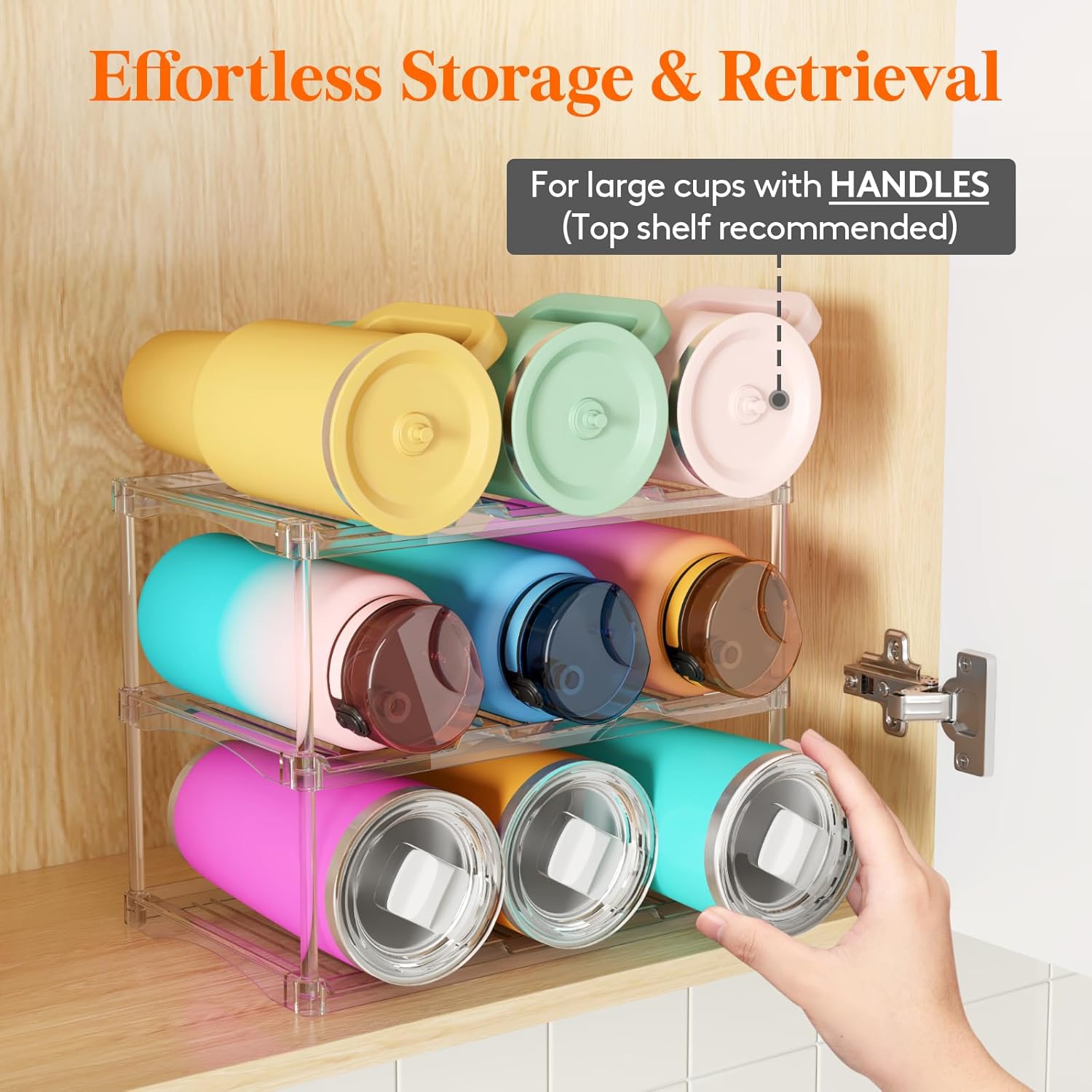 Lifewit Stackable Bottle Storage Organizer, Clear Freestanding Wine Holder for Cabinet, Large Slot Water Bottle Tumbler Cup Organizer for Pantry, Plastic Wine Rack for Fridge Cellar, 3Tier Hold 9 - Image 4