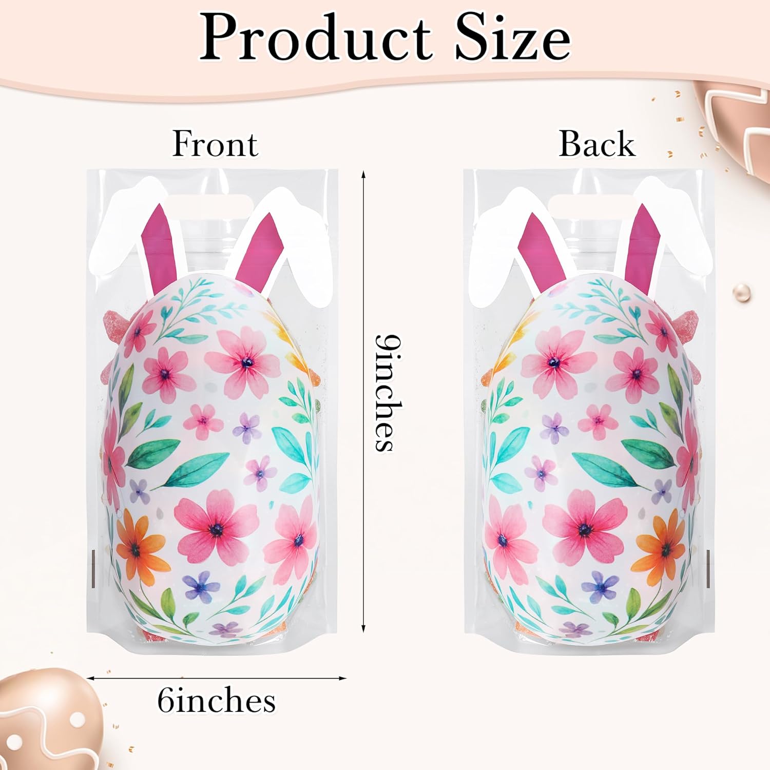 PINWATT イースターバニーエッグ グッディバッグ 30個 透明ジッパー再密封可能 プラスチックポーチ ハンドル付き イースター