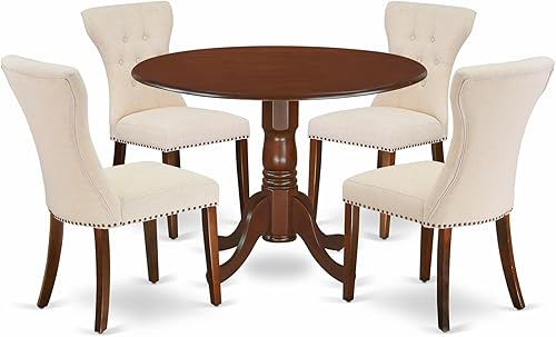 East West Furniture Dublin - Juego de comedor de madera de 5 piezas en caobabeige claro