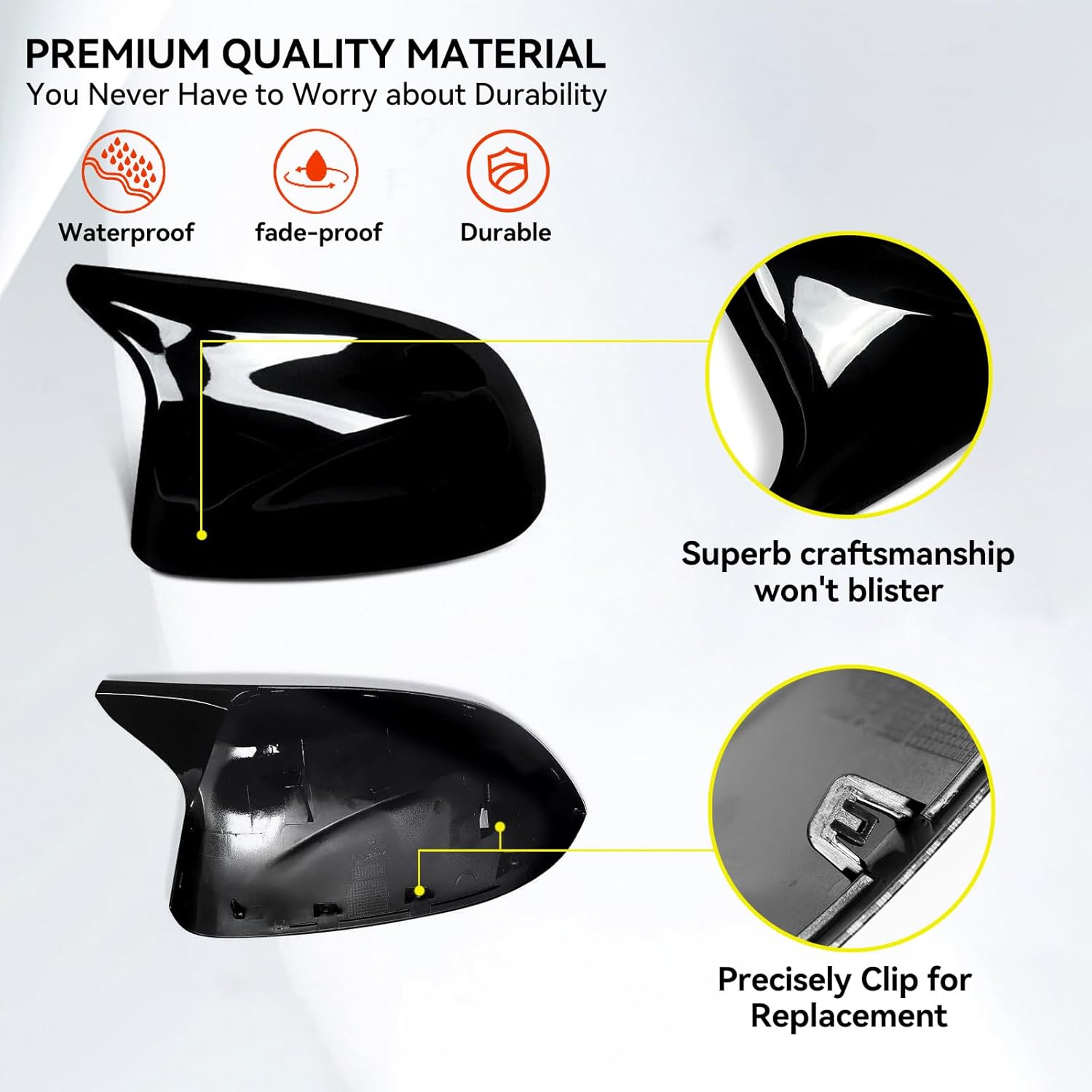 Mirror Cover Caps for F15 F25 - Durable Quality Glossy Black, Compatible with BMW X3 F25 X4 F26 X5 F15 X6 F16 2014-2018 - Upgrade Your Ride Now (Glossy Black)