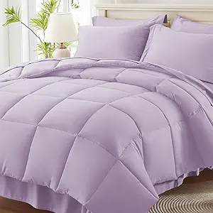 Anluoer California King Size Bed in a Bag 7 Pieces,Lavender Cal King Comforter Set with Sheets,All Season Bedding Sets with Comforter,Pillow Shams,Pillowcases,Flat Sheet,Fitted Sheet