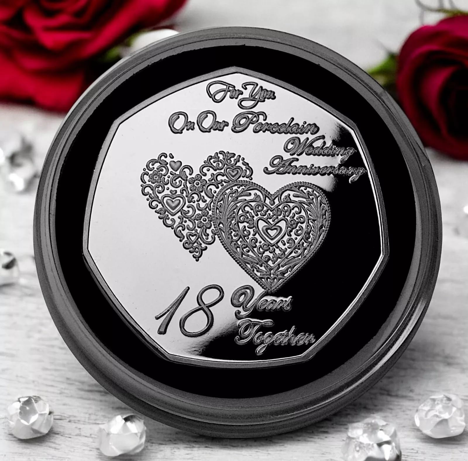 The Commemorative Coin Company Silver On Our 18Th Porcelain Wedding Anniversary Commemorative. Capsule. Husband/Wife/Partner 18 Years Together Gift/Present Love/Token