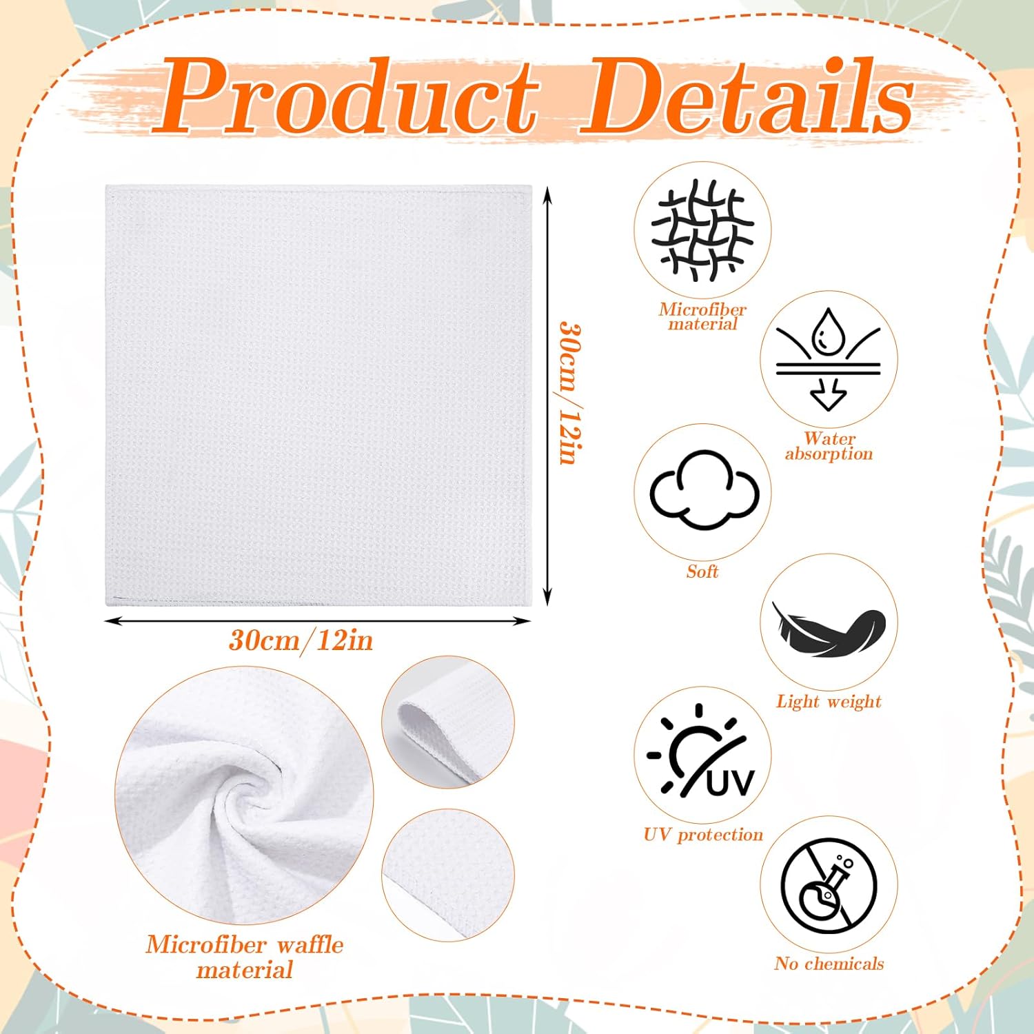 30 Pcs Sublimation Towels Blank,12x12 Inch DIY Microfiber Waffle Sublimation Kitchen Towel Heat Transfer White Dish Tea Towels Blanks