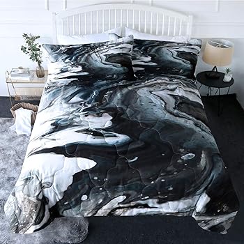 Amazon Com Blessliving 3 Piece Marble Comforter Set With Pillow Shams 3d Printed Designs Reversible Comforter Queen Size Bedding Sets Soft Comfortable Machine Washable Black White Abstract Grunge Pattern Home Kitchen