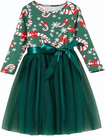 Niyage Girls Christmas Dress Toddler Baby Red Green Xmas Holiday Long Sleeve Tulle Tutu Party Dresses