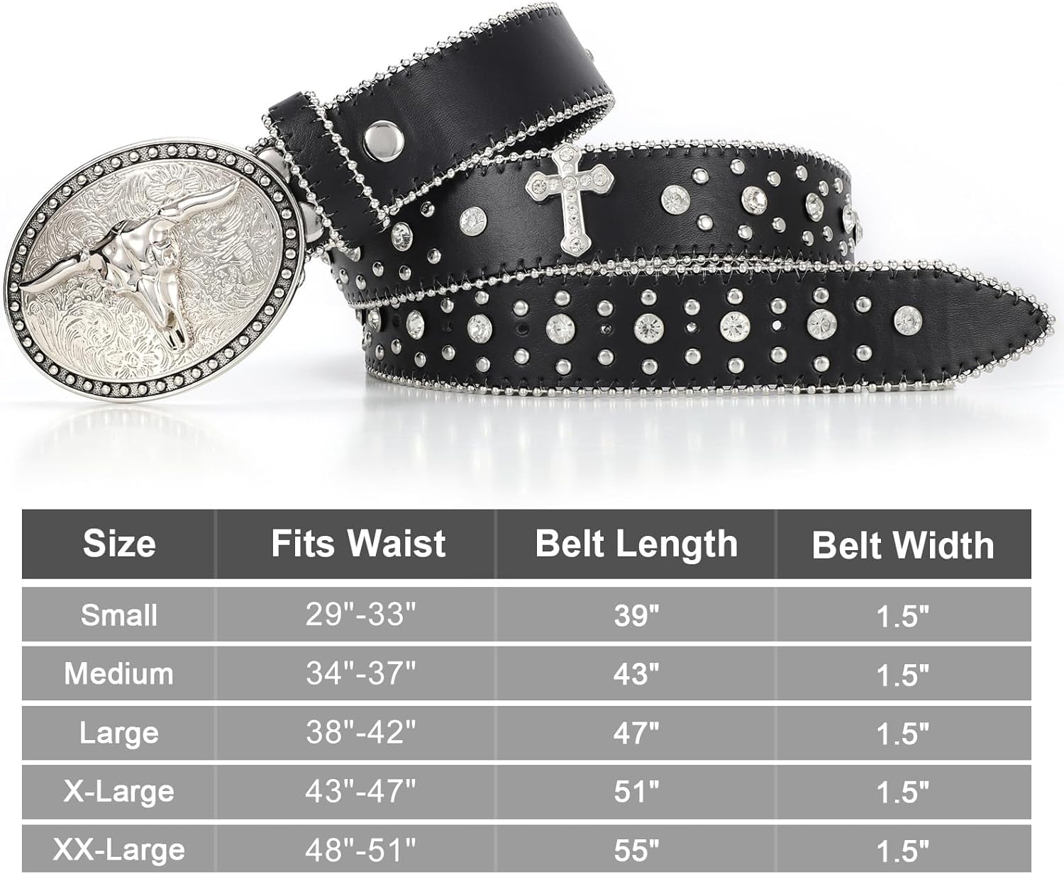 Punk & Cowboy Belts for Men & Women, PU Leather Western Punk Rock Belt with Western Bull Buckle - Image 6