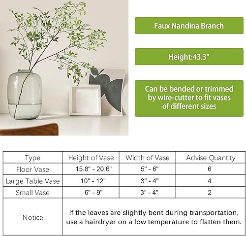 Miniatura 3 de CEWOR Plantas artificiales 2 piezas de 43.3 pulgadas, plantas altas de Nandina verde para bodas, tiendas, jardín, oficina, decoración del hogar