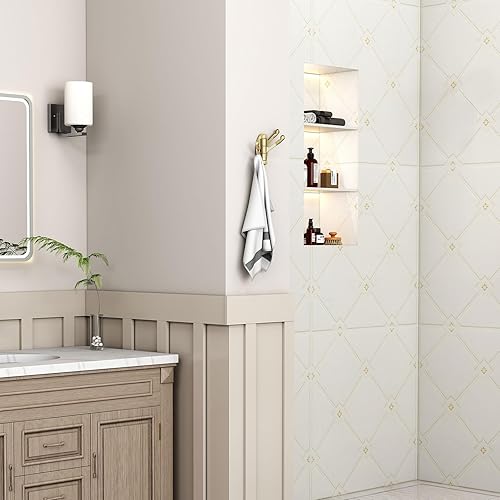 Miniatura 2 de Angle Simple Gancho giratorio para toallas de oro cepillado, 2 piezas, gancho de baño plegable de metal, soporte para toallas de baño, colgador de