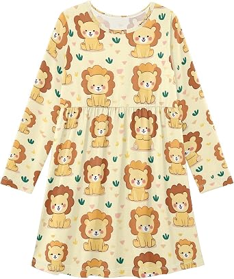 Casual Toddler Fall Clothes Long Sleeve Dresses for Girls Cute Animals Printed A Line T-Shirt Dress