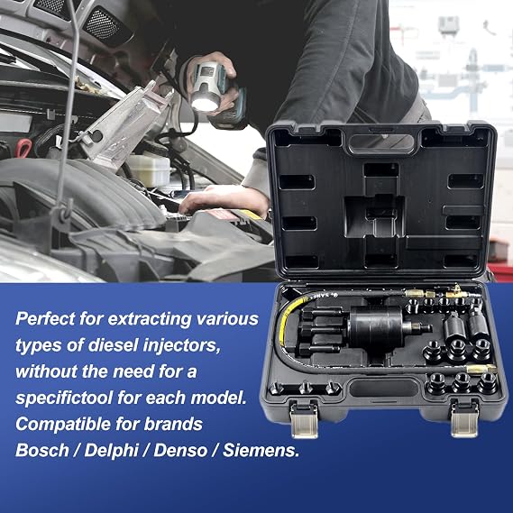 Angchun Pneumatic Puller Set for Injector, 22PCS Diesel Tools Pneumatic Injector Puller with Various Adapters, Pneumatic Diesel Injector Extractor Tool Diesel Injector Puller Set for Diesel Engines