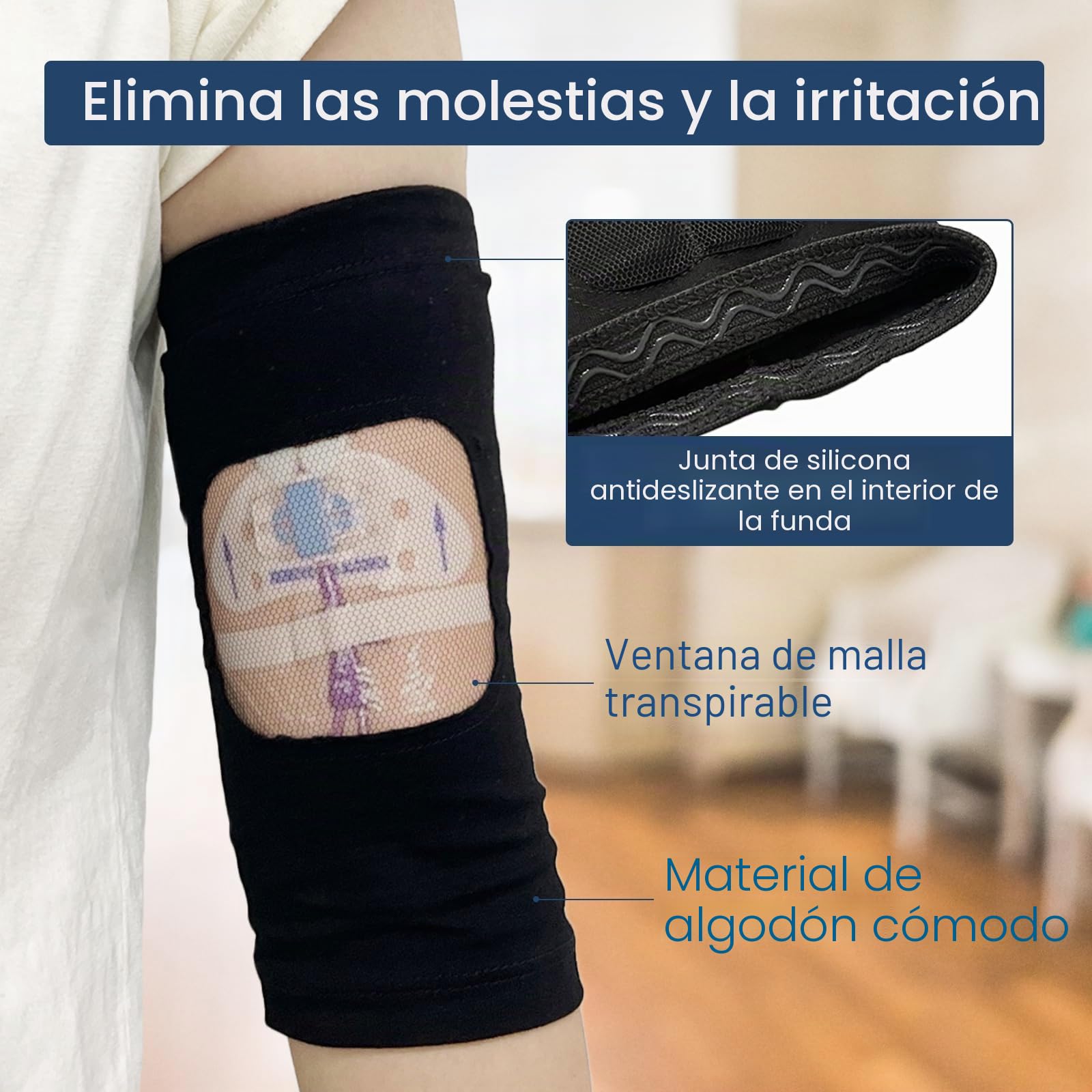 EDWERD Cubierta de línea PICC con ventana de malla - Manga de brazo para brazo superior o inferior, junta antideslizante de silicona, cómodo IV y protector fundido, 1 PC (Black-XL)