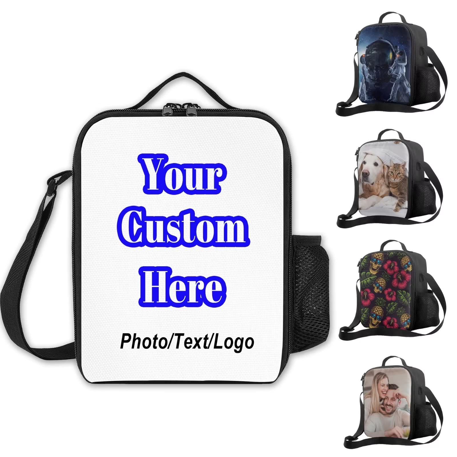 Mraxovid Personalised Insulated Lunch Bag with Photo Text for Women Men Custom Leakproof Reusable Lunch Tote Bag with Adjustable Shoulder Strap for Kids Adult