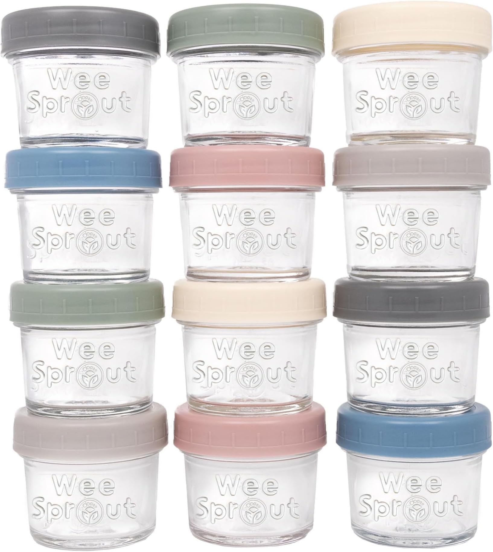 Glass Baby Food Storage Jars w/Lids (4 oz, 12 Pack Set) Snack, Puree, Reusable Small Containers, Breast Milk, Fridge or Freezer, Microwave & Dishwasher Safe, Essential Must Have for Infants