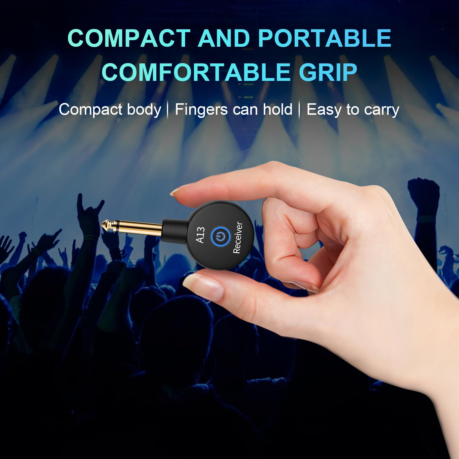 A13 Wireless Gitarrensystem 2.4GHz 2 Modi, Daumengröße, Wiederaufladbarer Li-Akku, 100ft Reichweite, 10 Stunden, Plug & Play für Gitarre, Bass (1TX + 1RX)