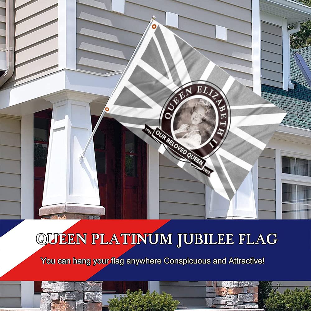 Königin Elizabeth II Gedenkflagge – 150x90 Cm, Schwarz-weiß Union Jack, Platin-Jubiläum & Trauer | Polyester Für Innen/Außen