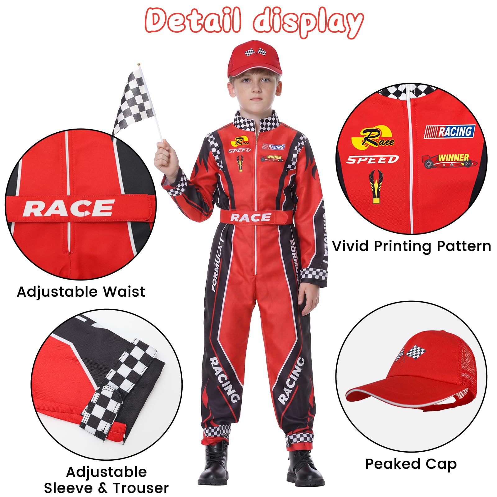 Costume da pilota di auto da corsa Ragazzi Tuta da pilota con berretto per auto Bambini Vestiti per Halloween
