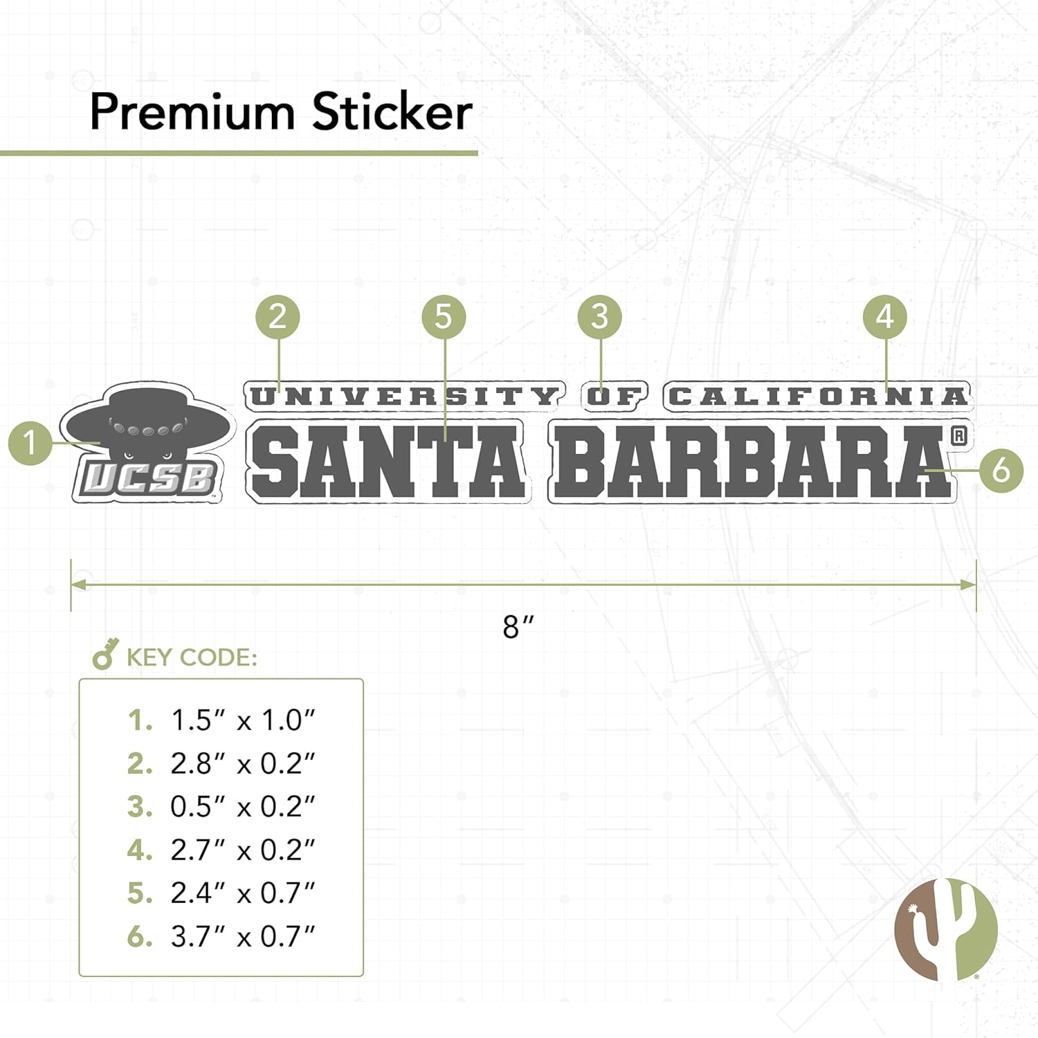 Desert Cactus University of California Santa Barbara Gauchos Name Logo Vinyl Decal Laptop Water Bottle Car Scrapbook (8 Inch Sticker) - Image 2