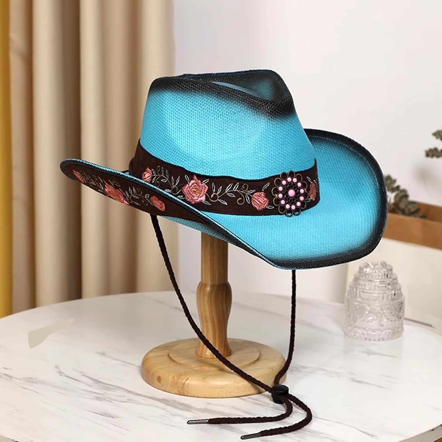 Cowboy Hats for Women Black Cowgirl Hats Classic Woven Embroidered Straw Western Hats for Women Music Festival Party Beach - Image 3