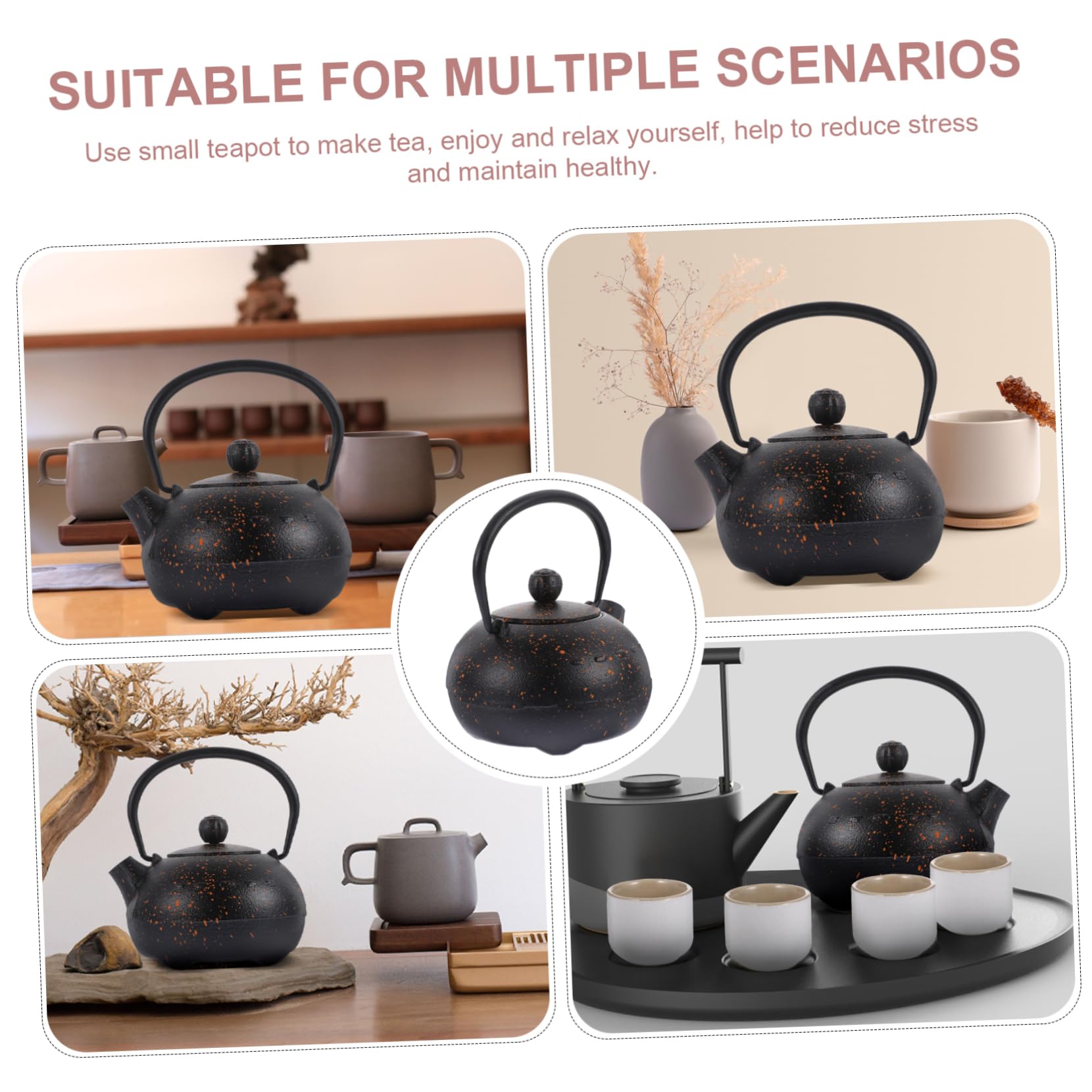 Tetera de Hierro Fundido Negra 0, 4 L para Casa de Té | Estilo Vintage Retro, Cómoda de Sostener, Hierro Resistente y Forma Agradable