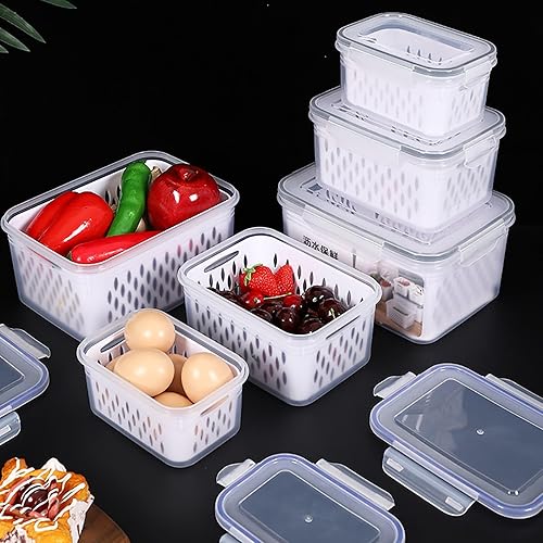 Miniatura 7 de Contenedores de almacenamiento de frutas para refrigerador con tapas y asas, paquete de 3 recipientes herméticos sin BPA a prueba de fugas,