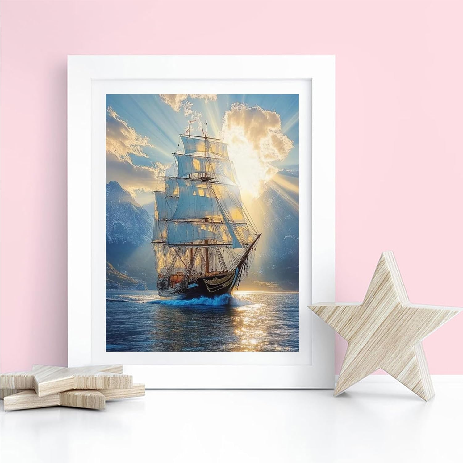 PUAGEMTI Diamond Painting Kits for Adults, 5D DIY Tall Sailing Ship Modern Diamond Art Kits for Beginners Round Full Drill Diamond Paintings Gem Art Craft for Home Wall Decor Gift 12x16 Inch