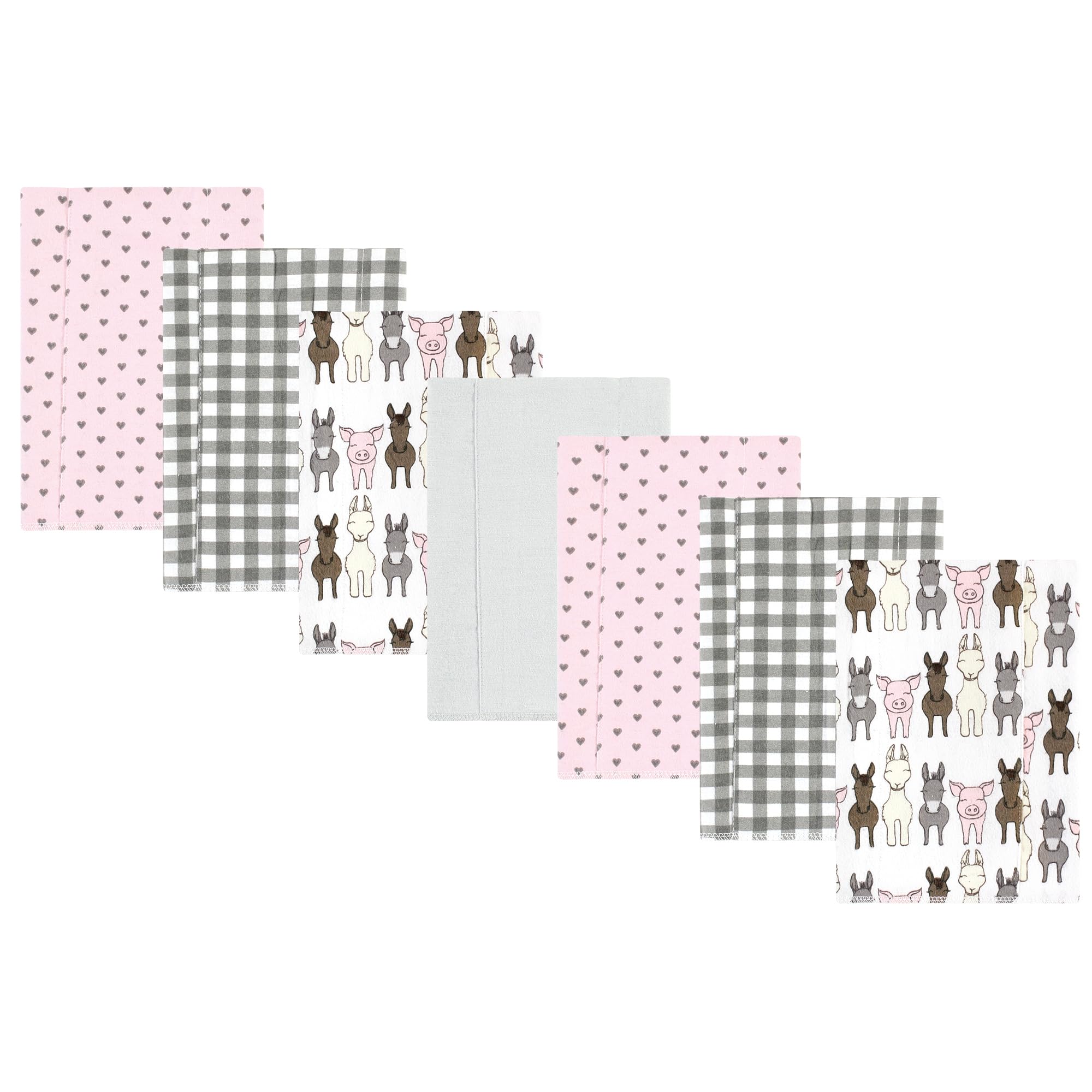 Hudson Baby Unisex Baby Cotton Flannel Burp Cloths, Farm Friends Pink 7-Pack, One Size
