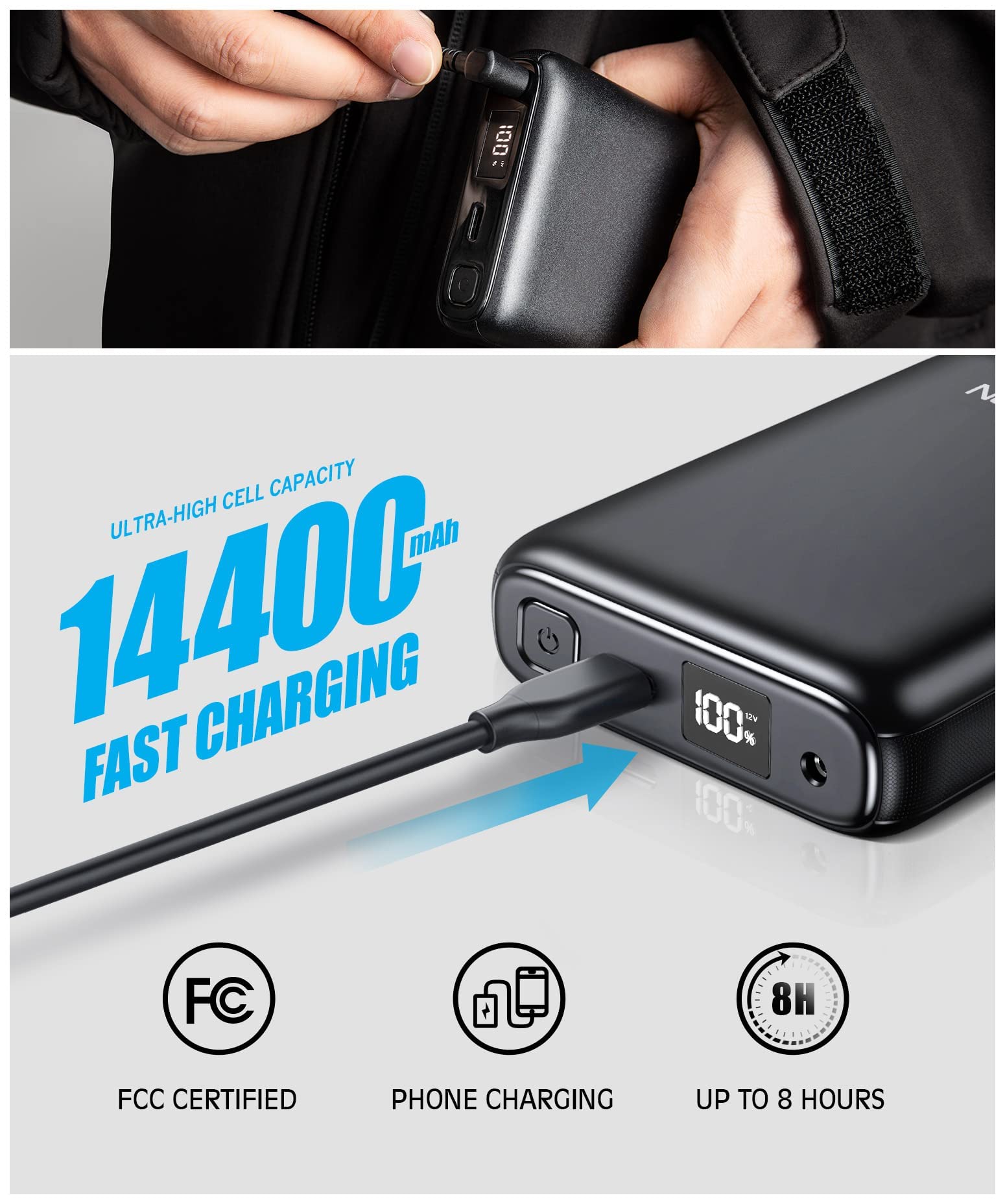 ( size 2xL ) ULUSERN Heated Jacket for Men Women with 12V Battery Pack,Soft Shell Electric Heating Coat with Foldable Hood