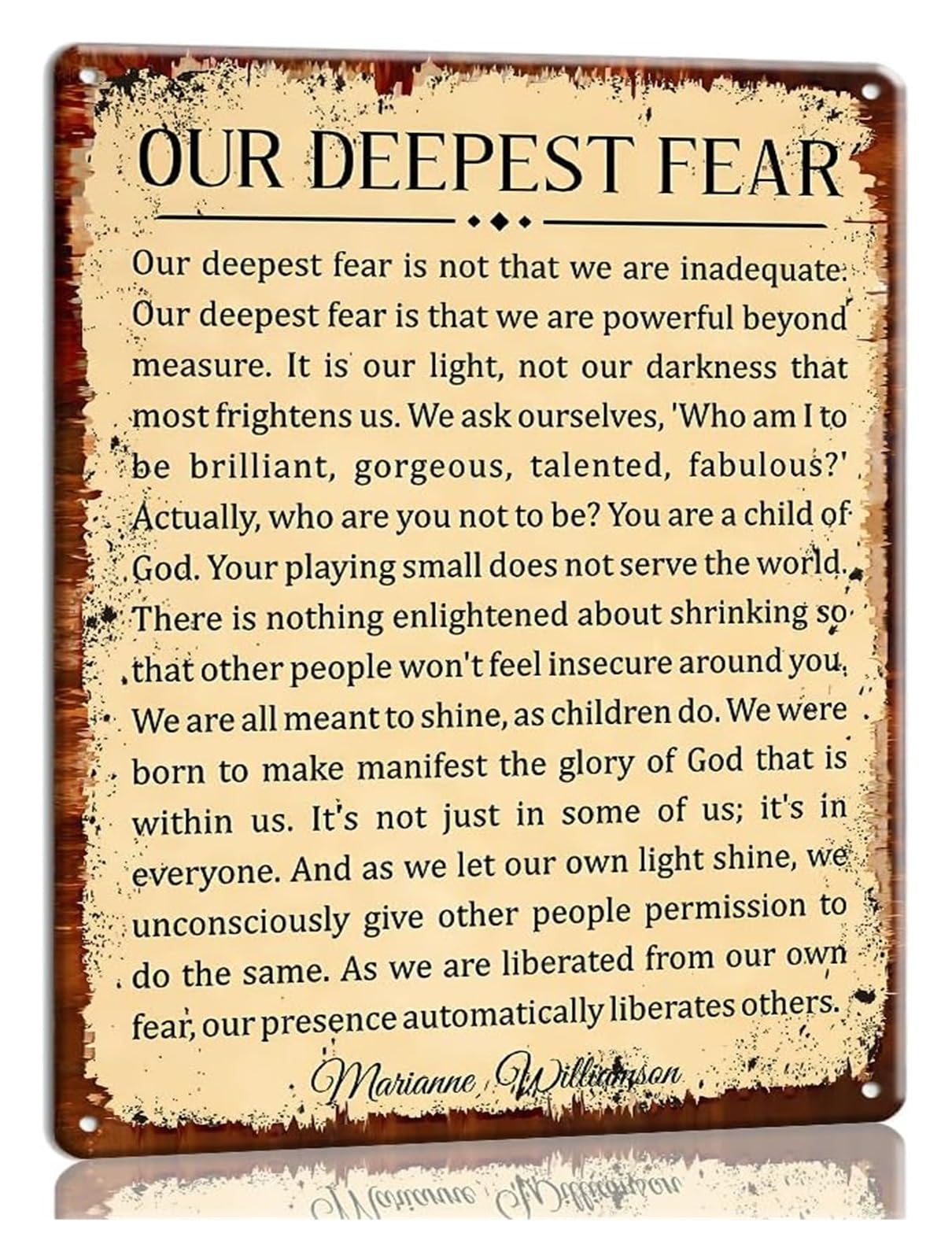 GYQYJPFZM Rustic Metal Sign Our Deepest Fear Poem Wall-Art Inspirational Poetry Quote Tin Plaque for Bedroom Bathroom Den 8 X 12 inch