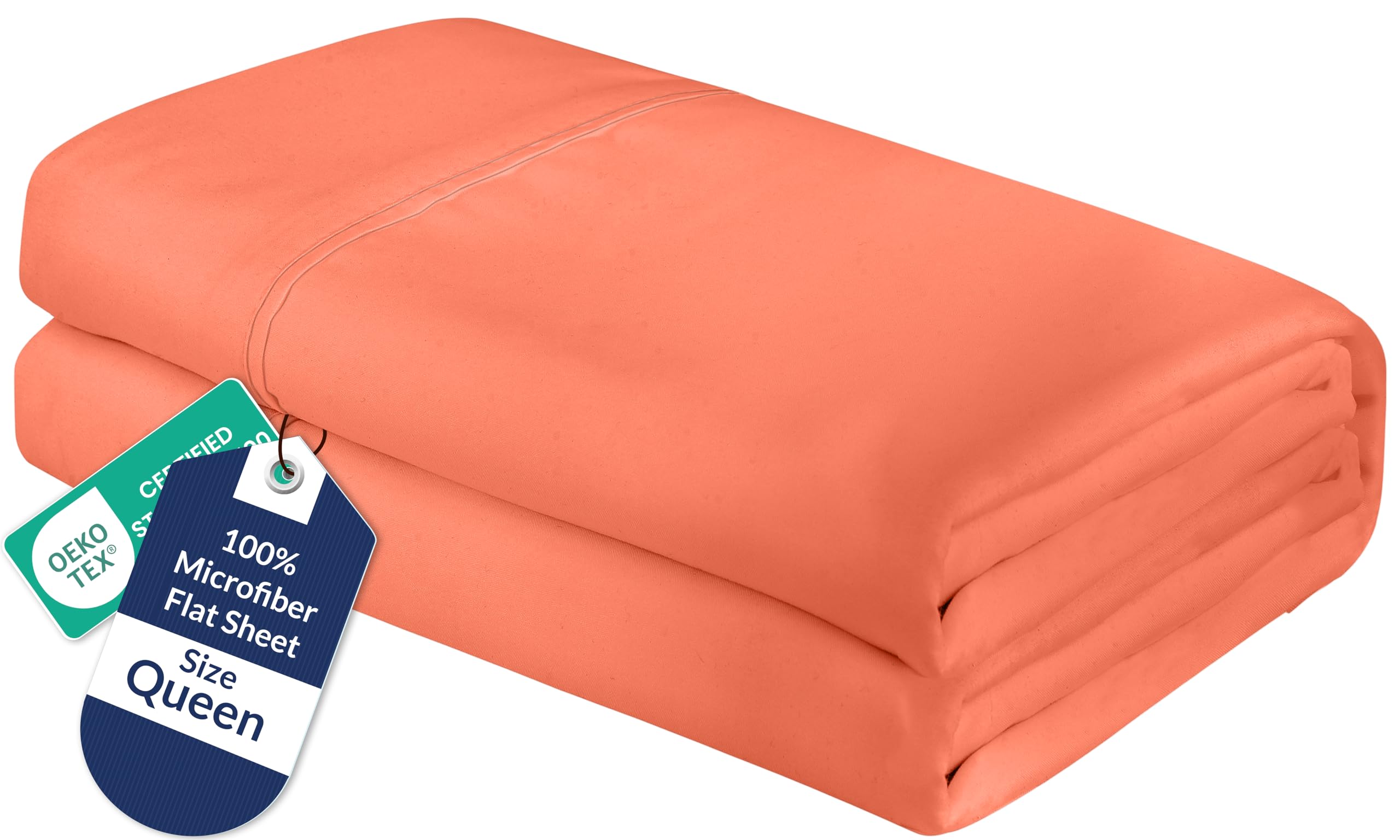 Royale Linens Queen Flat Sheet - Ultra Soft Brushed 1800 Microfiber Flat Sheets Only - Wrinkle Free &amp; Stain Resistant - Hotel Quality Top Sheet for Bed (Queen, Coral)