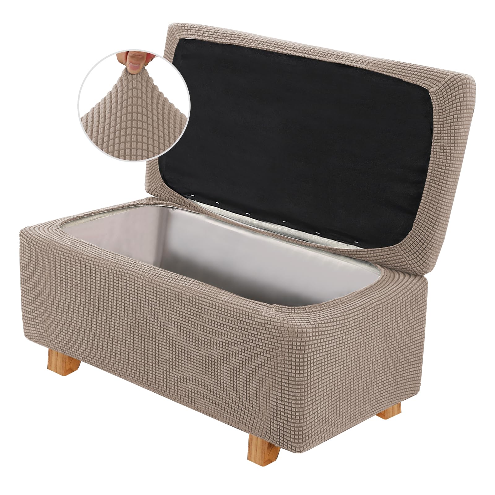 Photo 1 of GAMUKAI 2-Piece Stretch Ottoman Covers – Rectangle Slipcovers for Folding Storage Stools, Non-Slip Elastic Bottom, Soft Fabric Furniture Protectors (Khaki, Large)